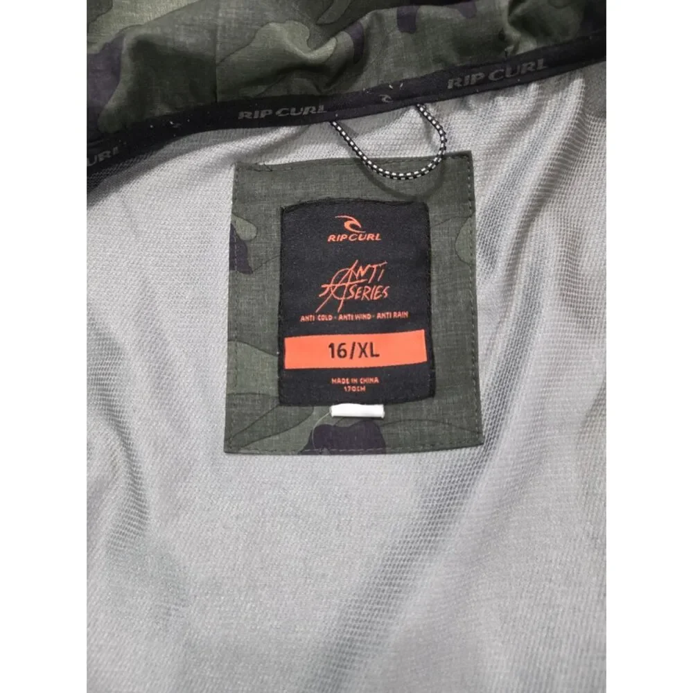 Rip Curl Anti-Series Camo Windbreaker Jacket Hooded Anti Cold Rain Youth 16 / XL